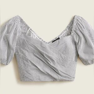 J. CREW STRIPED PUFF SLEEVE CROP TOP